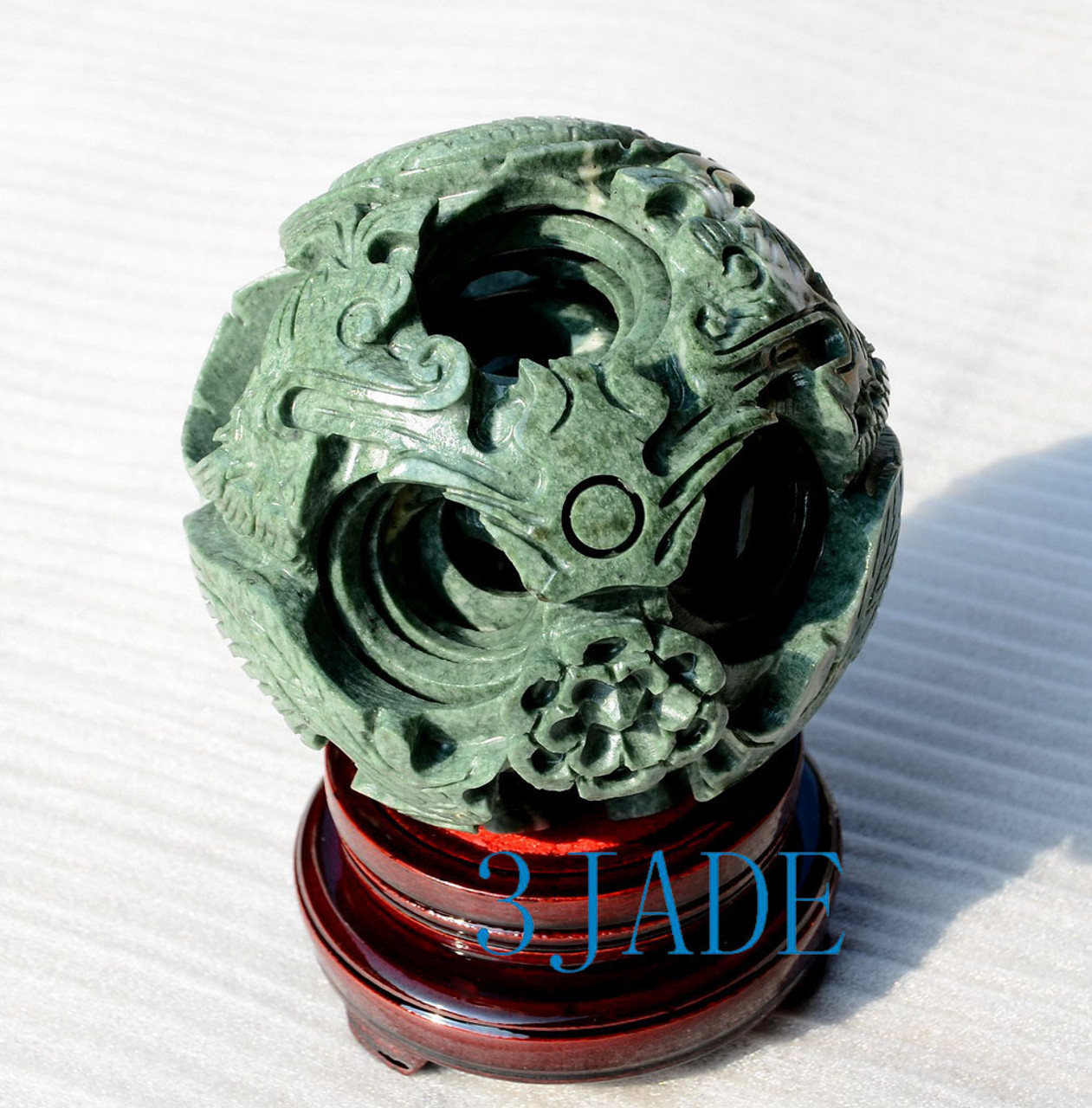 6 1/4" Hand Carved 8 layers Green Jade/Stone Magic Puzzle Ball Sphere