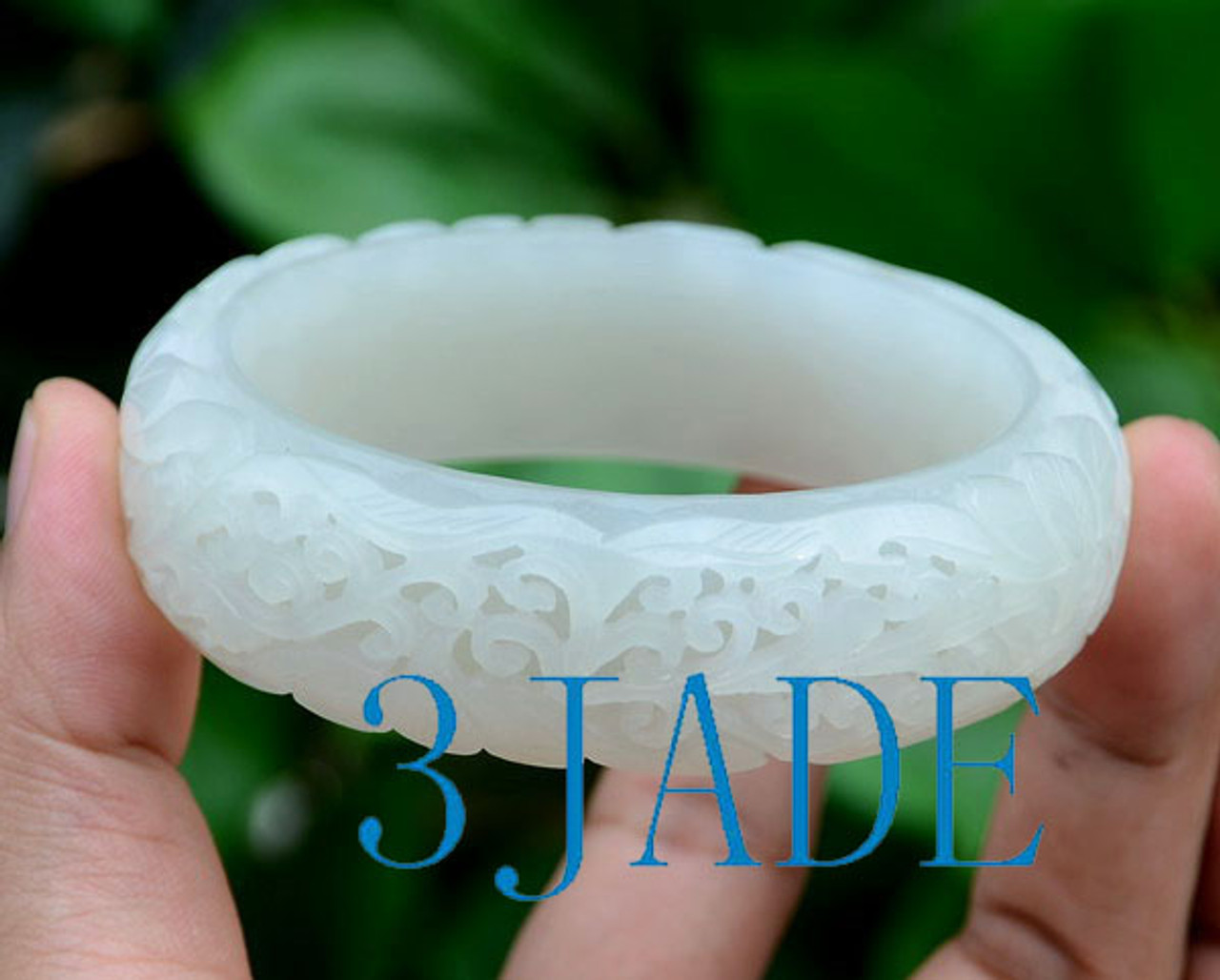 Carved White Jade Bangle