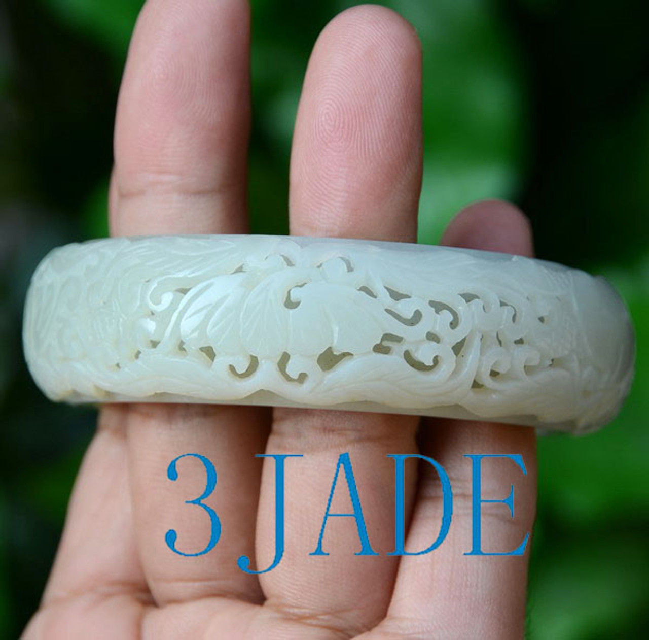 58.5mm Hand Carved Natural Nephrite Jade Bangle Bracelet, w/ Certificate