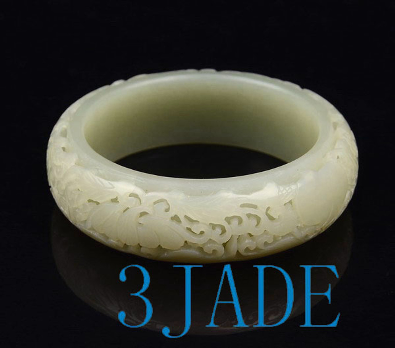 58.5mm Hand Carved Natural Nephrite Jade Bangle Bracelet, w/ Certificate