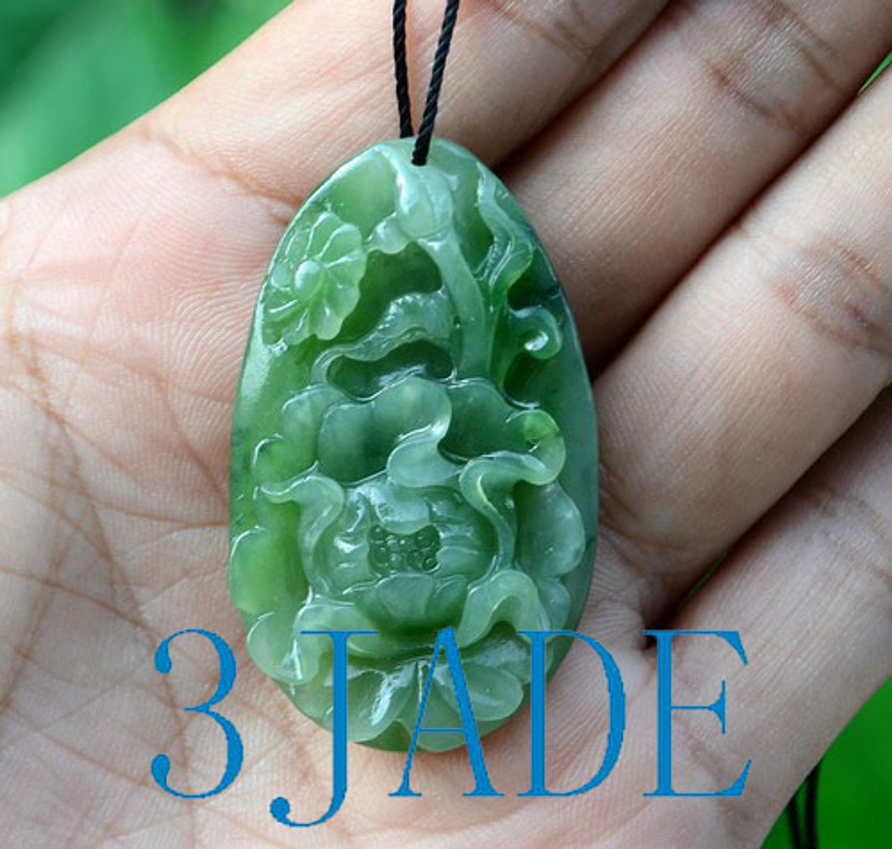 Hand Carved Jade Peony Flower Pendant