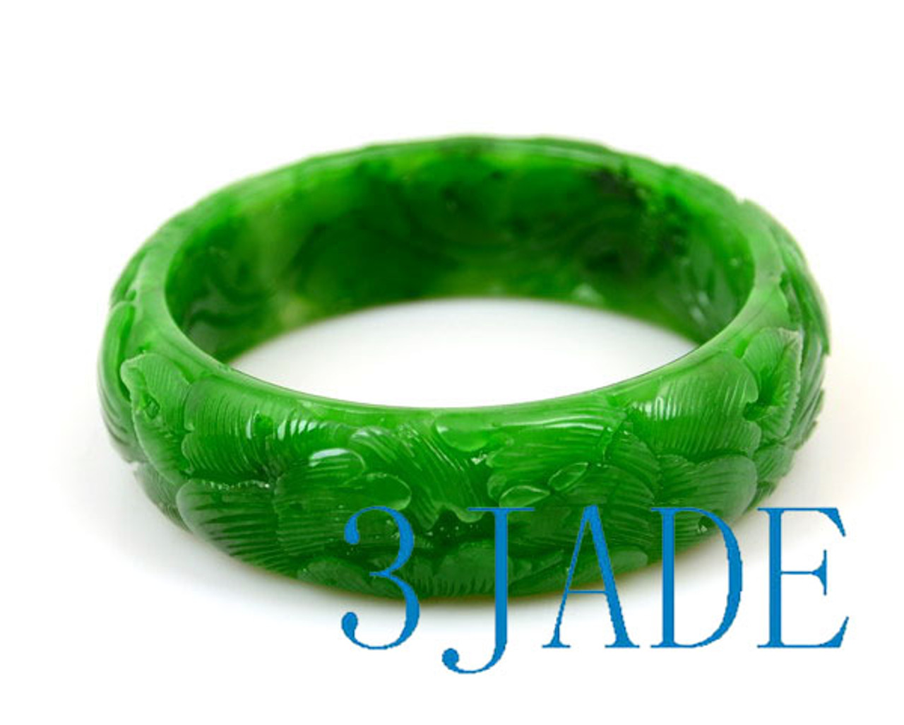 56.5mm Carved Green Nephrite Jade Bangle Bracelet