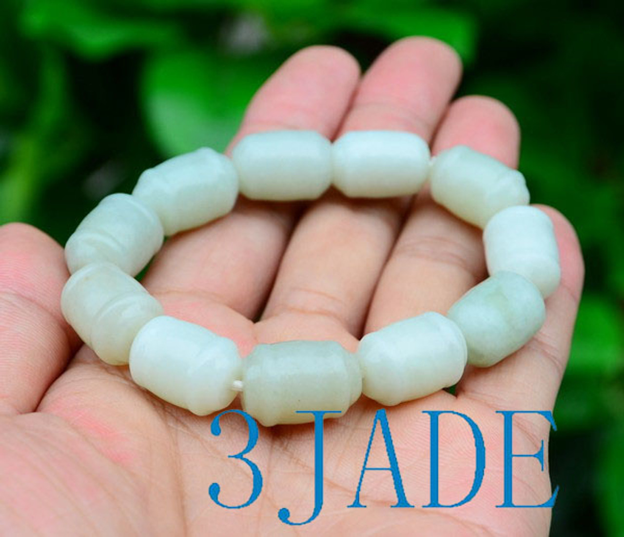 Celadon White Nephrite Jade Barrel Beads Bracelet