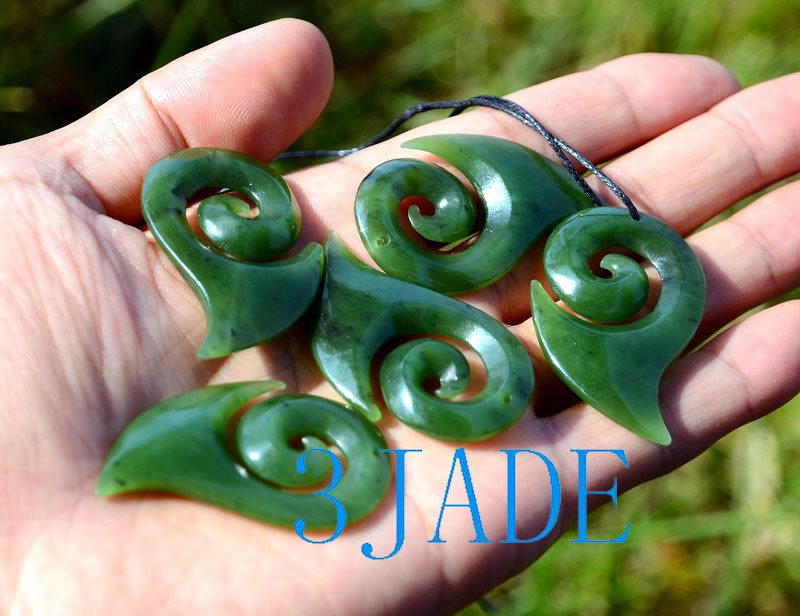 Green Jade Koru Drop Pendant Necklace New Zealand Maori Design Jewelry