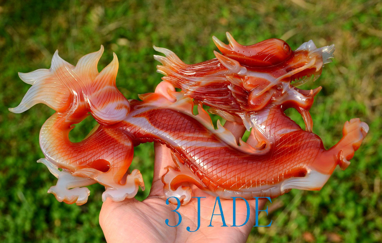 10" Carnelian / Red Agate Chinese Dragon Statue Home Decorative Feng Shui Sculpture