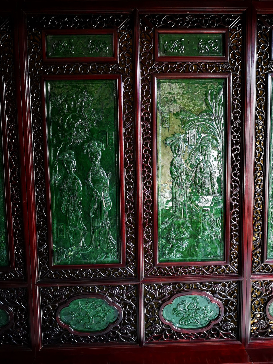 3.76m*2.66m Green Nephrite Jade Chinese Screen Set: Twelve