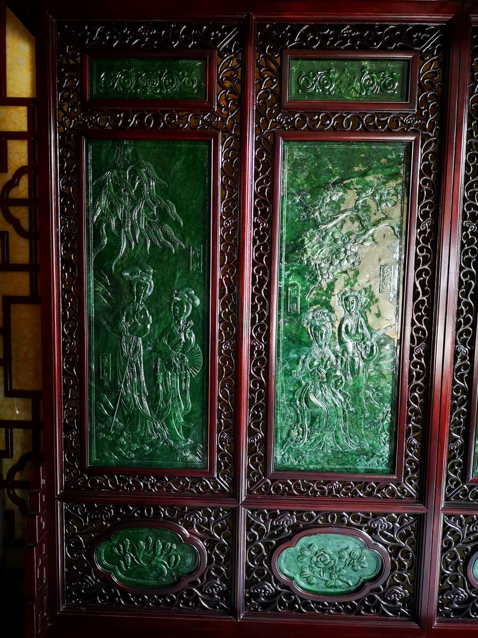 3.76m*2.66m Green Nephrite Jade Chinese Screen Set: Twelve