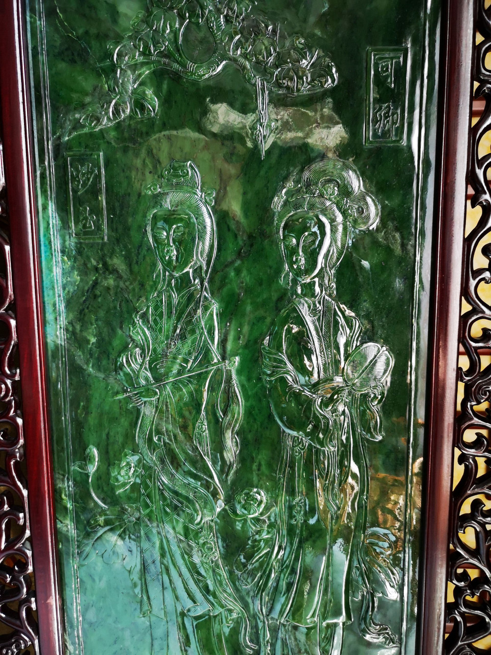 3.76m*2.66m Green Nephrite Jade Chinese Screen Set: Twelve