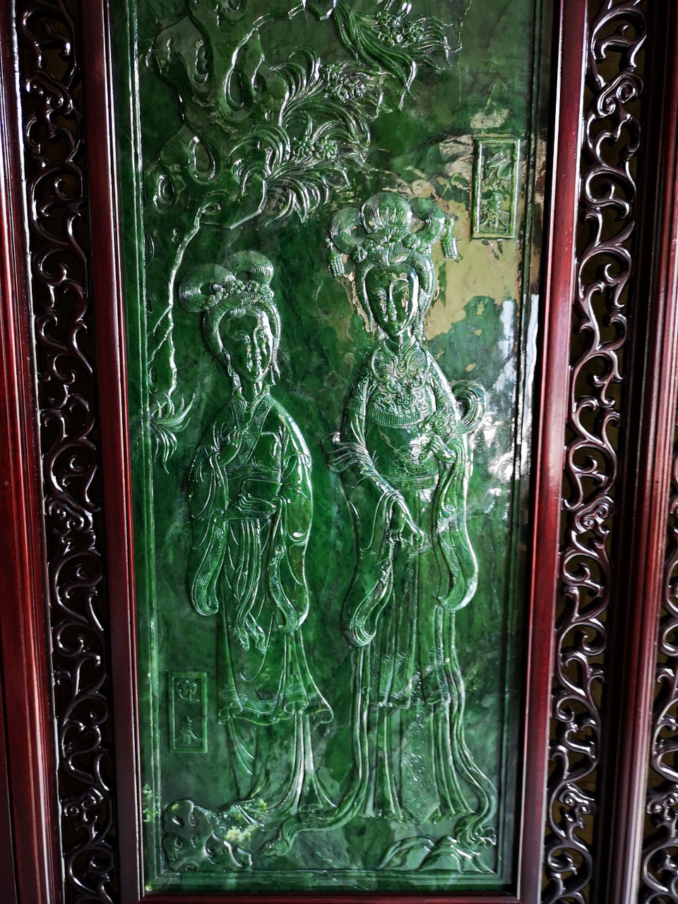 3.76m*2.66m Green Nephrite Jade Chinese Screen Set: Twelve Beauties of Jinling in Dream of the Red Chamber