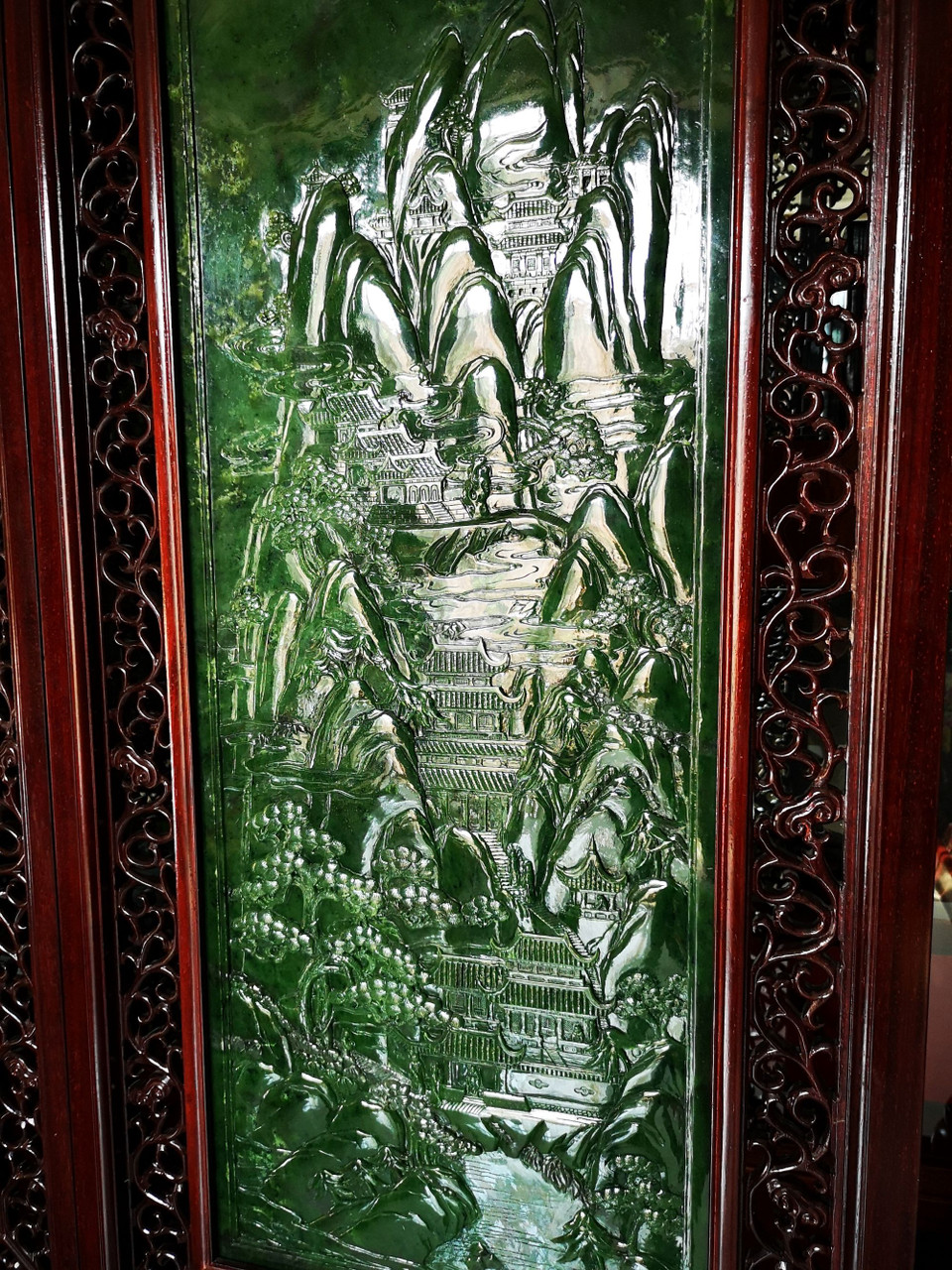 4.33m*2.90m Green Nephrite Jade Chinese Screen Set: The Five Great