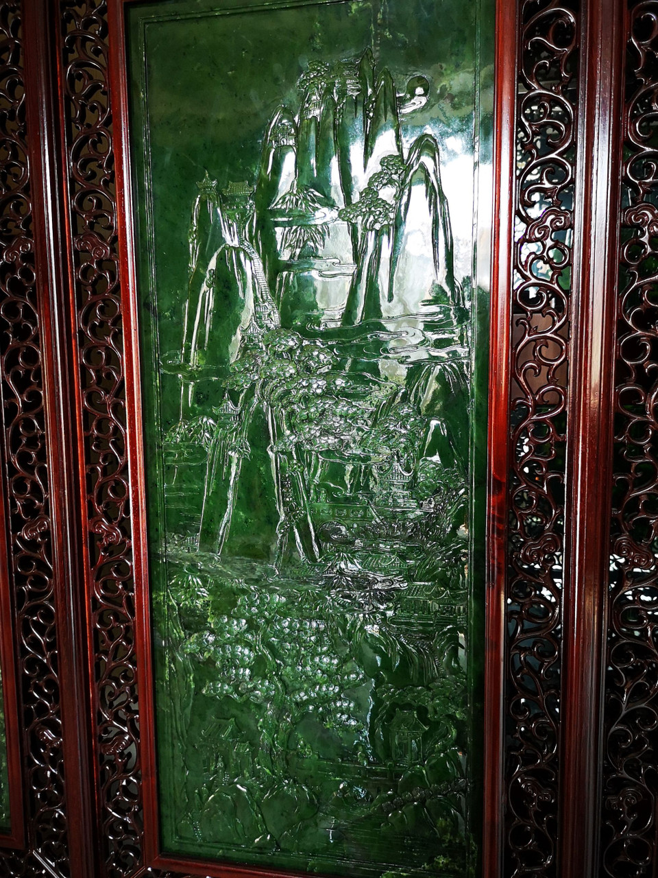 4.33m*2.90m Green Nephrite Jade Chinese Screen Set: The Five Great