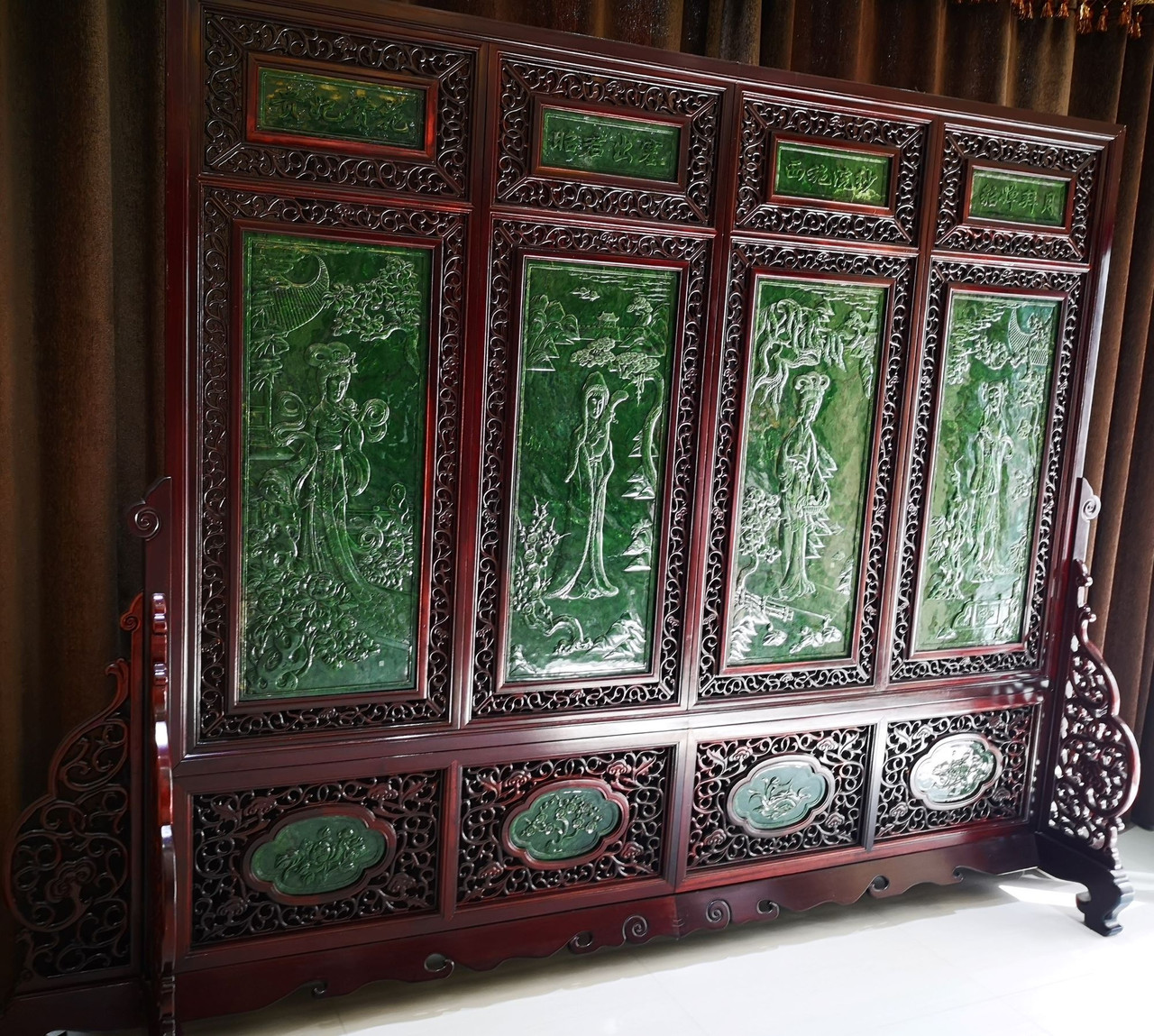 3.30m*2.26m Spinach Jade Rosewood Chinese Screen: Four Great 