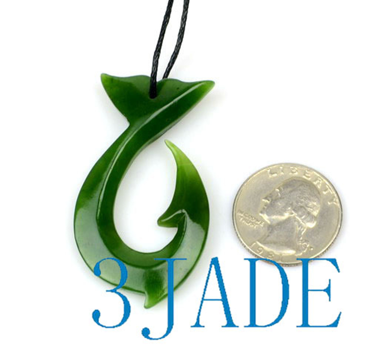 HAND CARVED JADE HOOK PENDANT. HAND MADE REAL JADE HEI MATAU HOOK