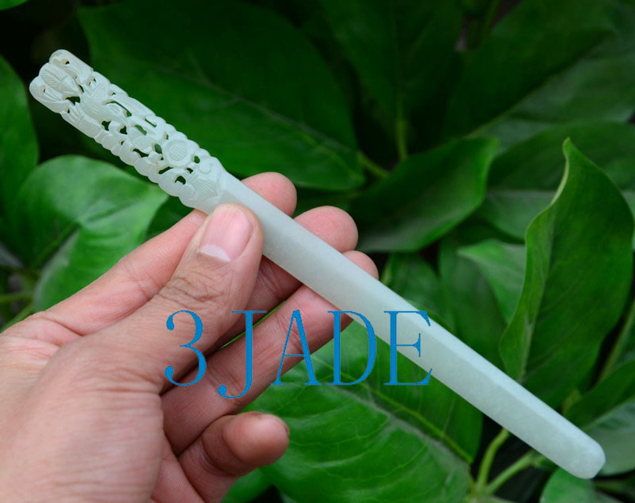 Natural Hetian Nephrite Jade Hair Stick /Hand Carved Hairpin Hair Pin -  3JADE wholesale of jade carvings, jewelry, collectables, prayer beads