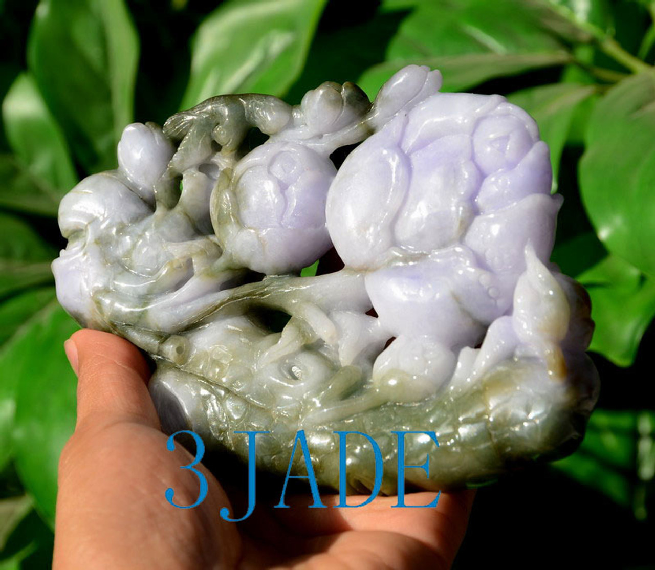 A Grade Lavender Green Jadeite Jade WITHERED TREE REVIVE Statue/Carving w/ certificate