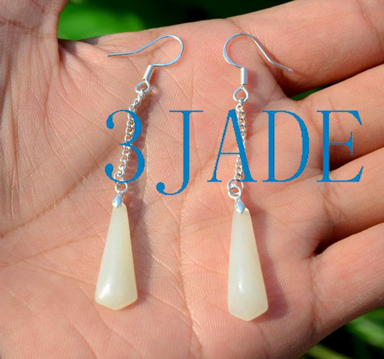 White Nephrite Jade Dangle Drop Earrings