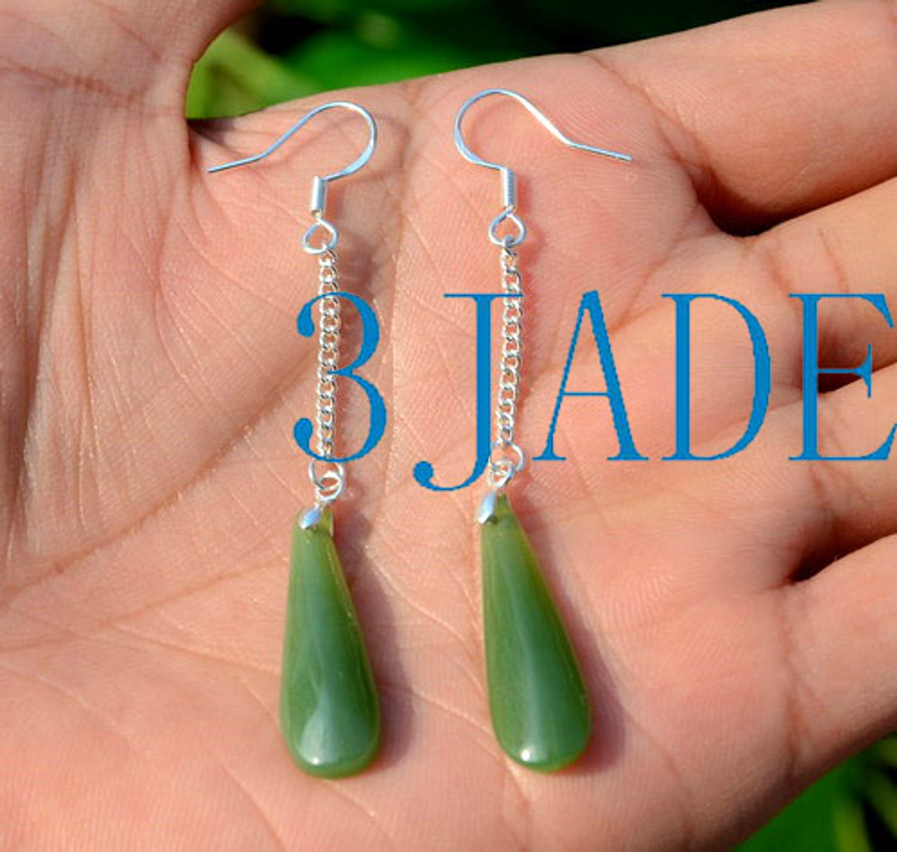 Green Nephrite Jade Dangle Earrings