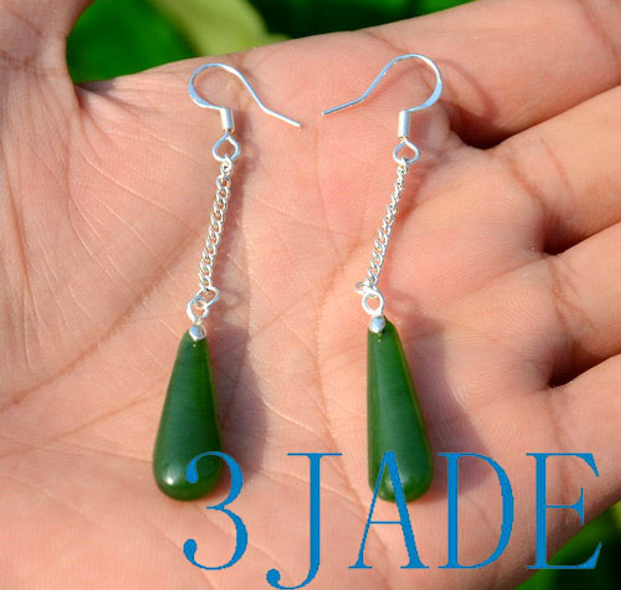 Green Nephrite Jade Drop Earrings