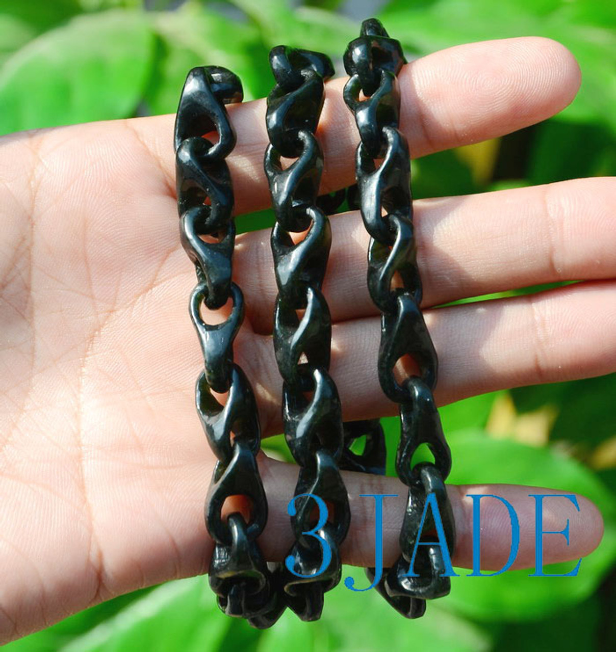 Hand Carved Black Nephrite Jade Link Chain