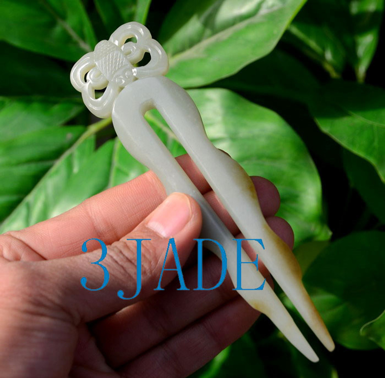 two prong jade hair pin