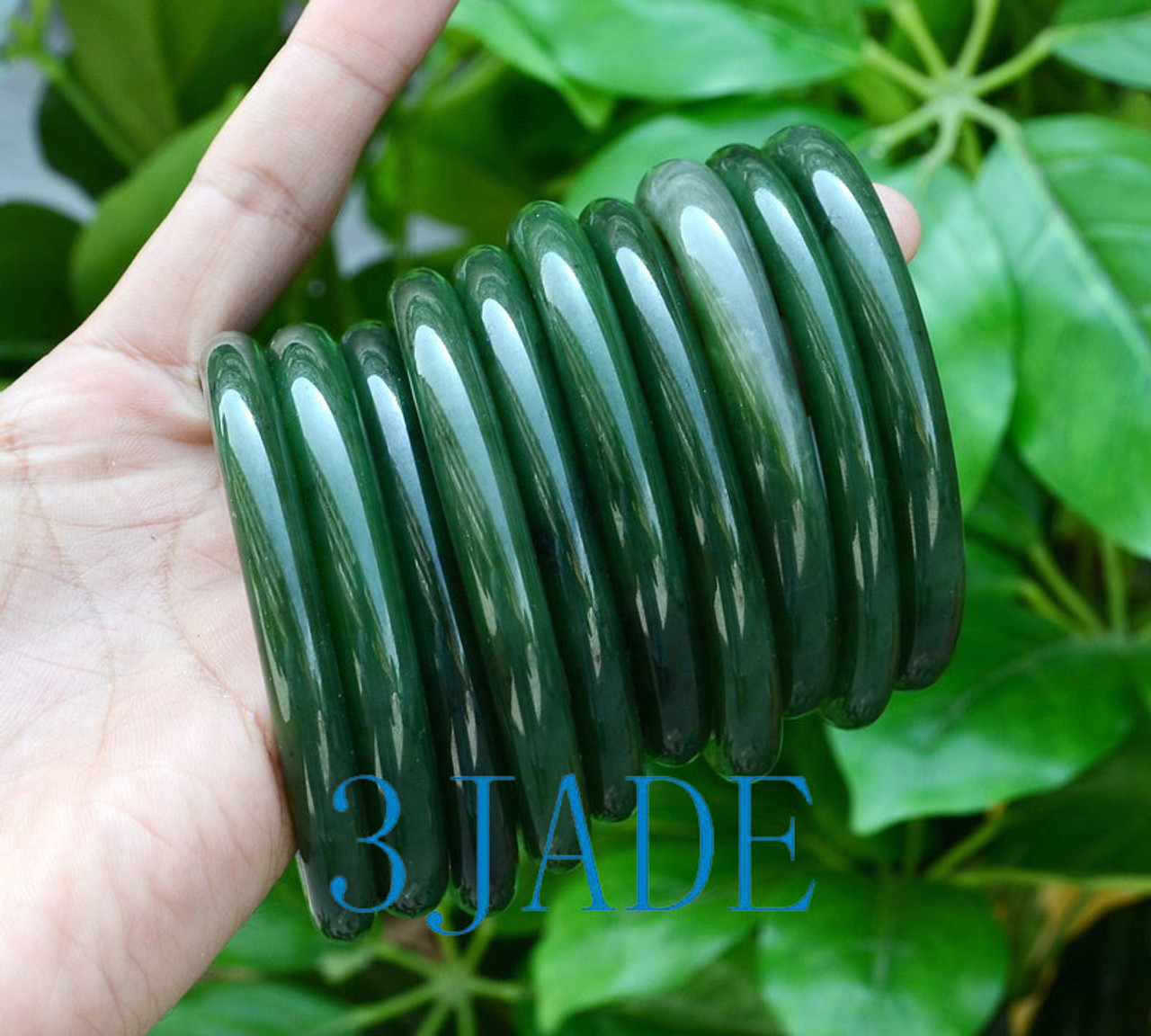 10 Canadian Nephrite Jade Princess Shape Round Bangles Bracelets Wholesale C004401-04