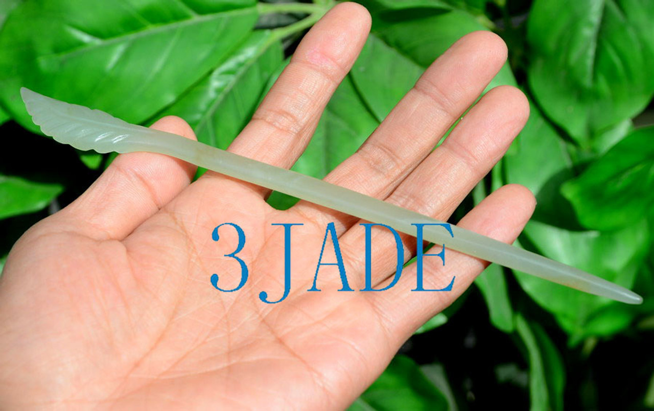 hand carved jade feather shape hair stick