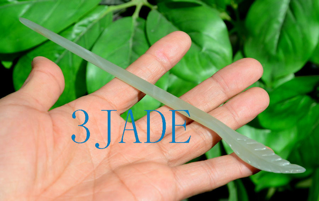 hand carved jade feather hairpin