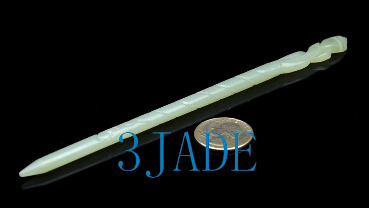 7" Nephrite jade Flower Hair Stick/ Hairpin/Hair Pin/Hand Carved Hair Accessory