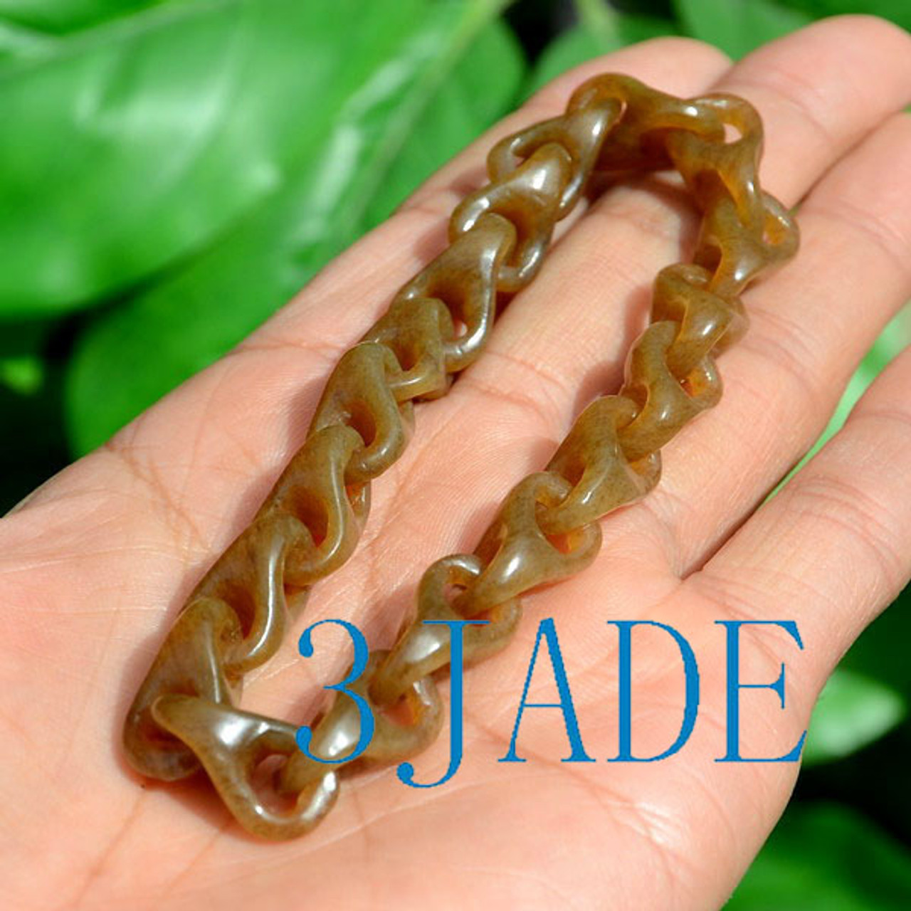 hand carved honey brown nephrite jade link chain bracelet