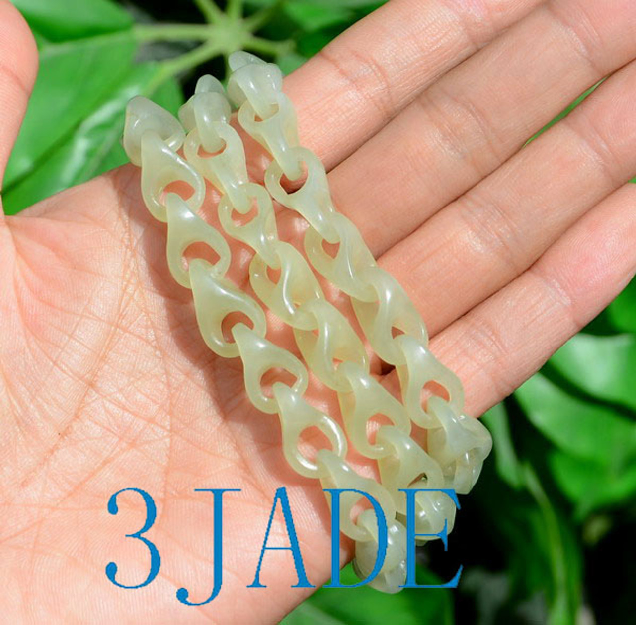 Hand Carved Milk Green Nephrite Jade Link Chain