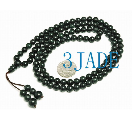 32" Natural Serpentine Black Jade 108 Prayer Beads Meditation Yoga Mala-E005012