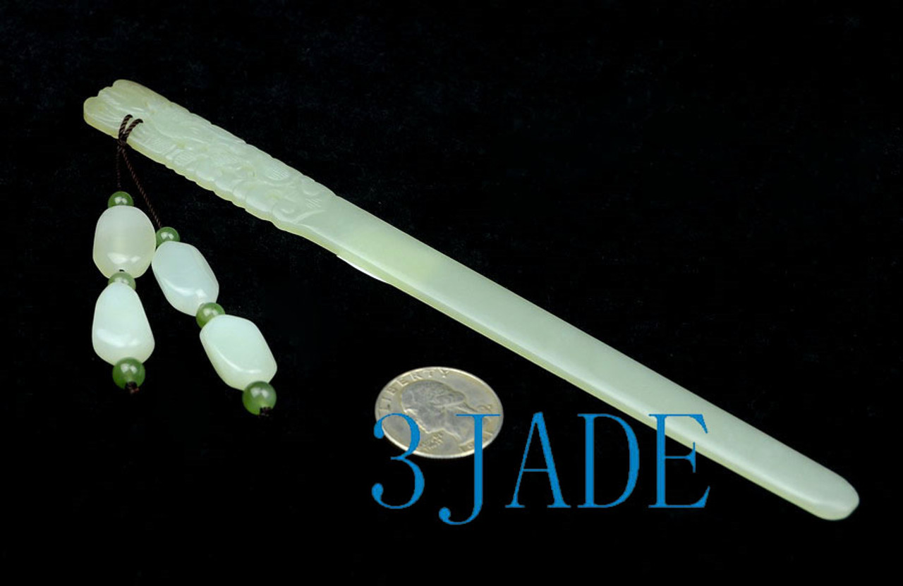 hand carved nephrite jade hair pin