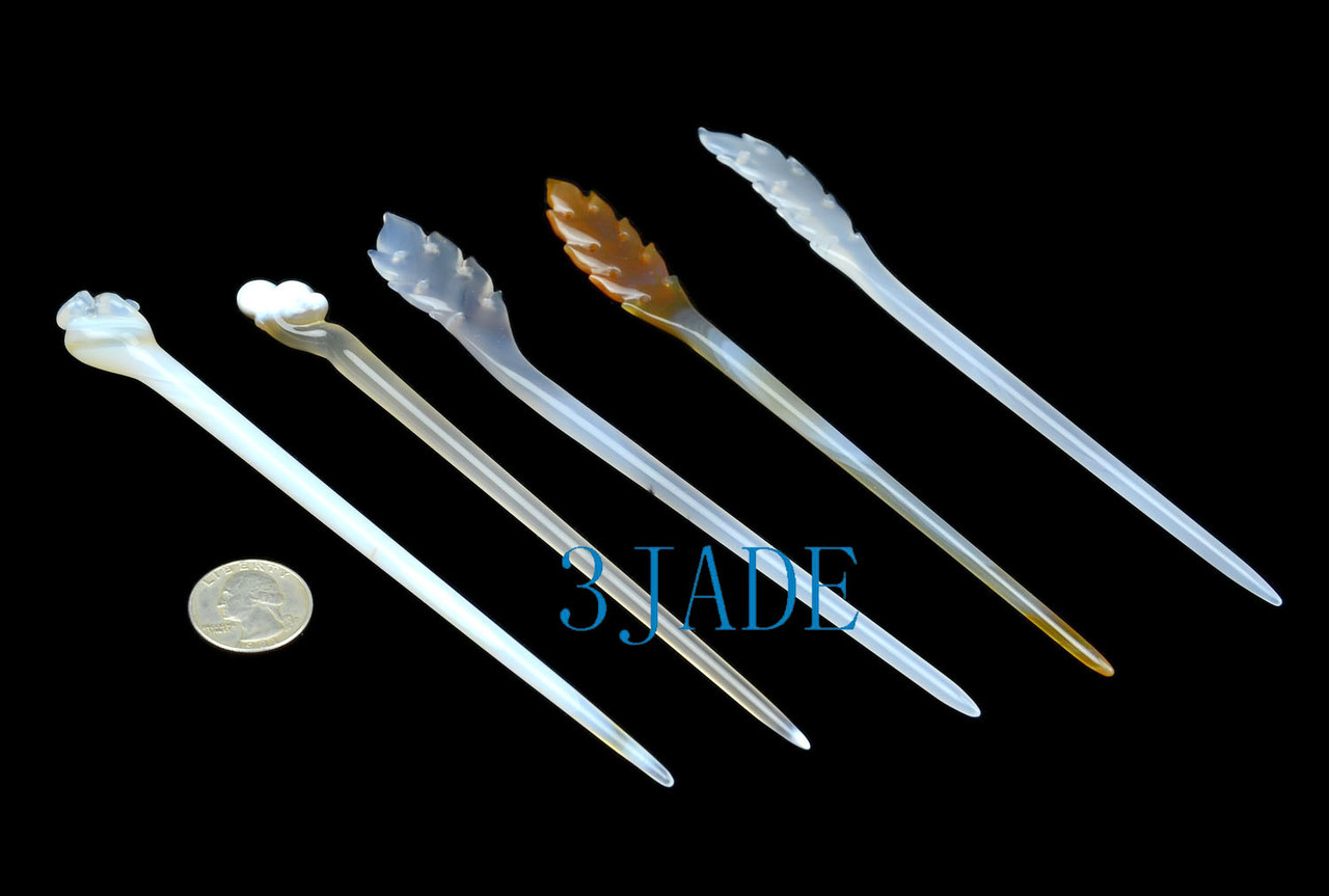 carved agate hair pin