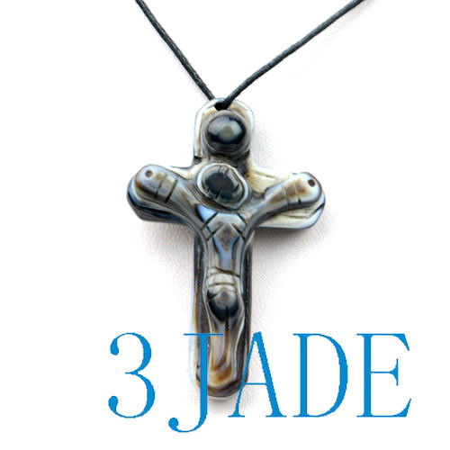 Hand-Carved Sardonyx/Heaven Eye Agate Crucifix Cross Pendant