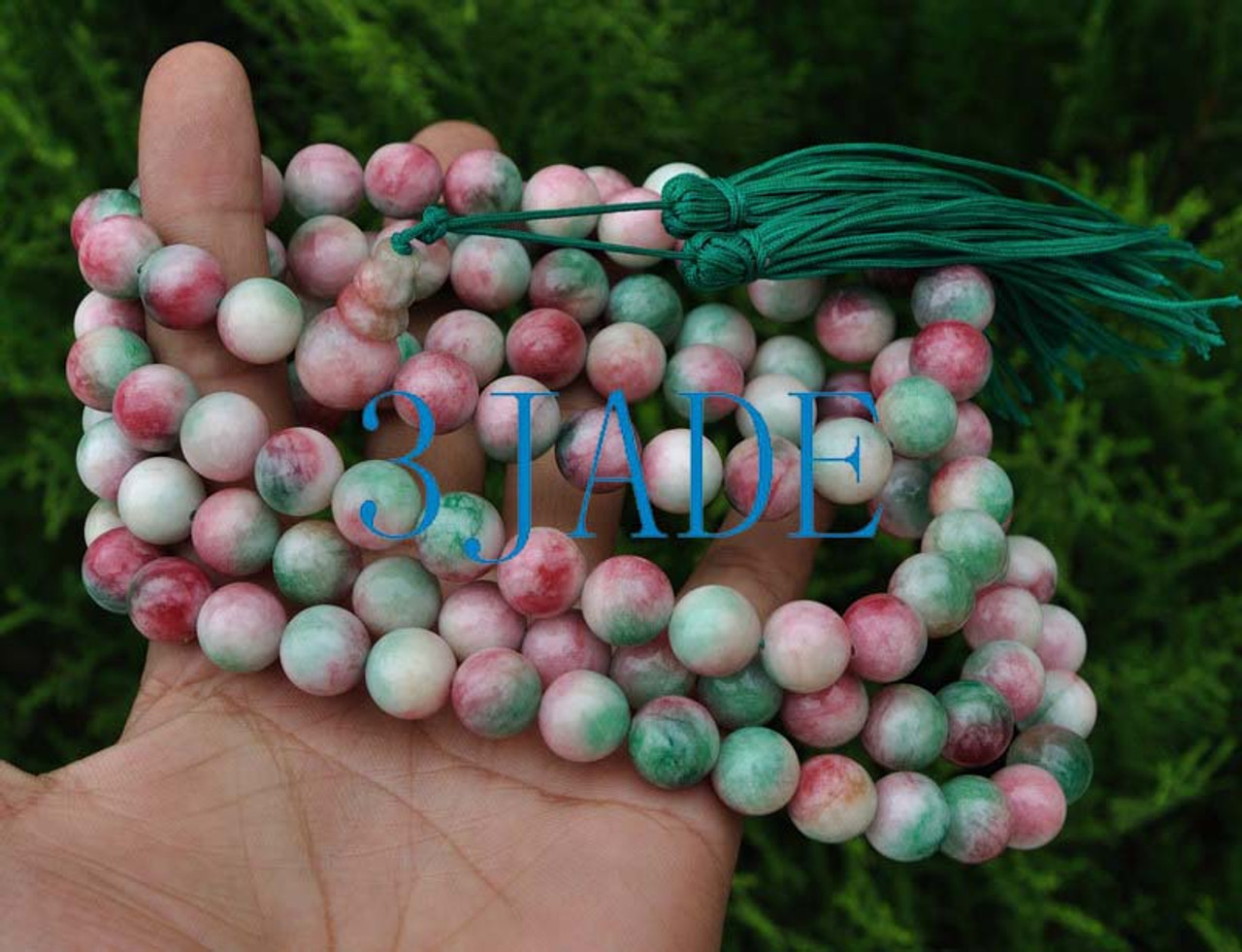 50" Colorful Jade / Serpentine Mantra Meditation Yoga Buddhist 108 Prayer Beads Mala -E004023