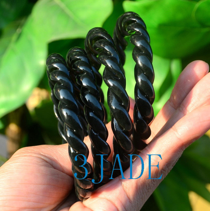 58mm-61mm Hand-carved Fine-grained Nephrite Jade Rope Shape Bangle