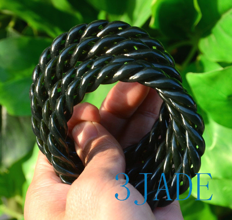 58mm-61mm Hand-carved Fine-grained Nephrite Jade Rope Shape Bangle