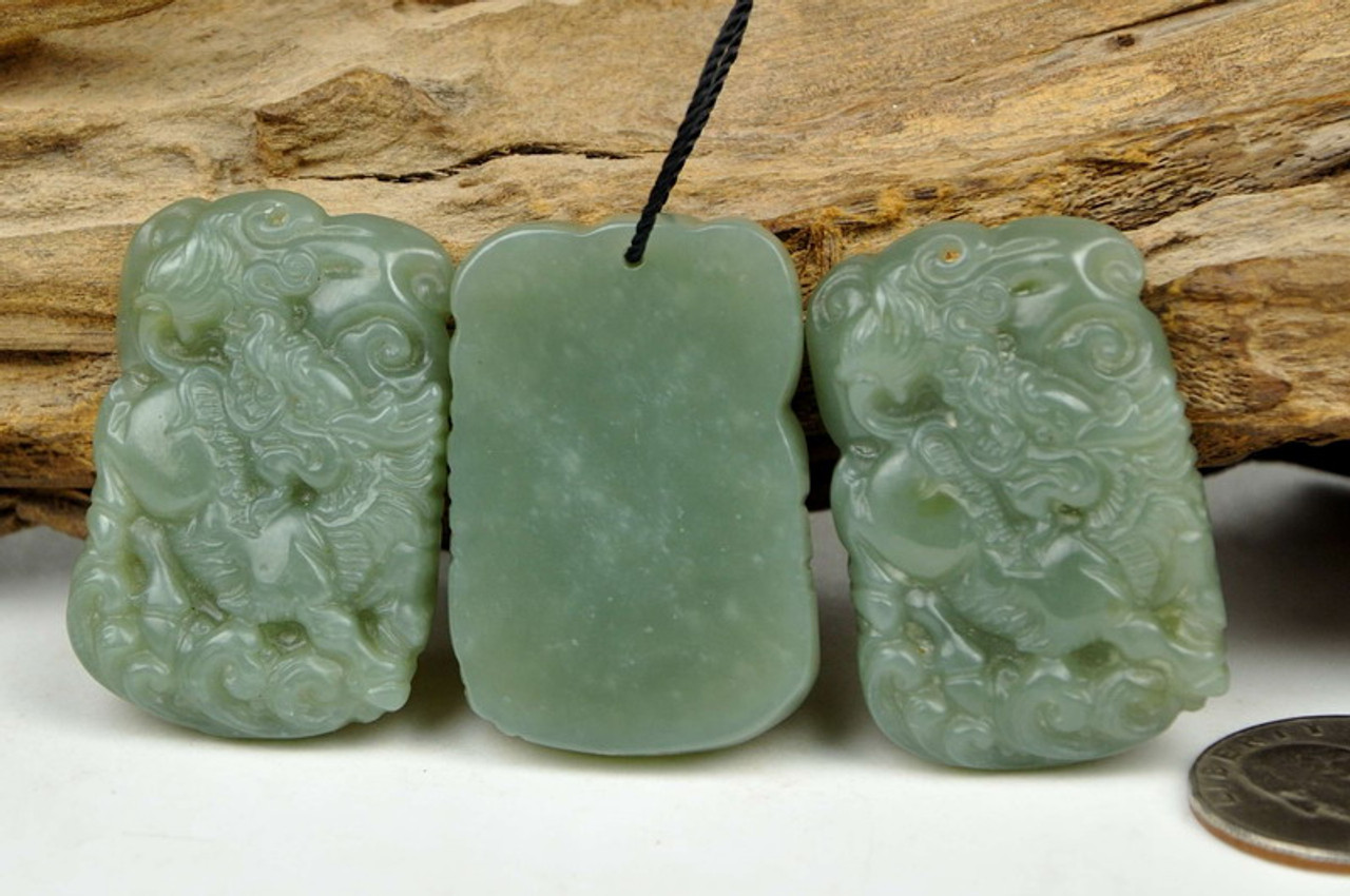 Natural Nephrite Jade Pixiu Pendant / Feng Shui Pi Yao Necklace