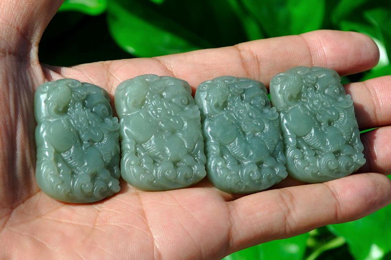 Natural Nephrite Jade Pixiu Pendant / Feng Shui Pi Yao Necklace