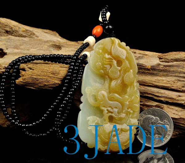 Natural Brown White Hetian Nephrite Jade Dragon Pendant / Necklace