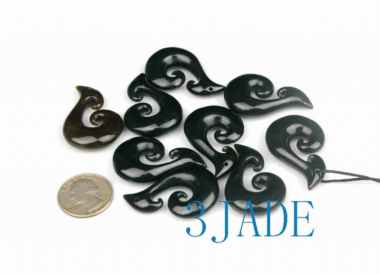 Nephrite Jade Koru Pendant Necklace / New Zealand Maori Design Jewelry