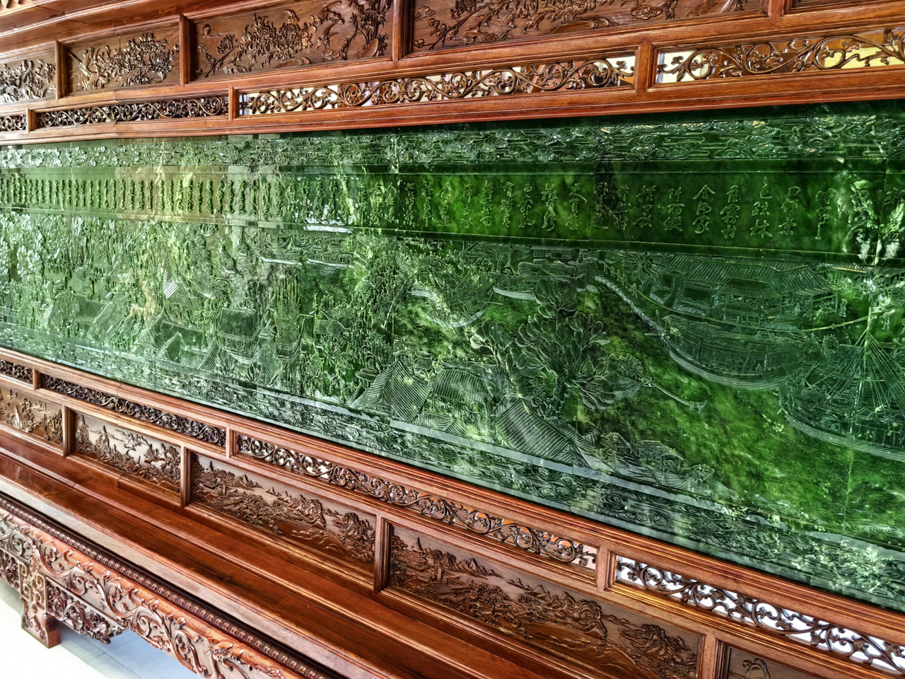 Magnificent 8m x 2.6m Siberian Nephrite Jade Screen Carving of