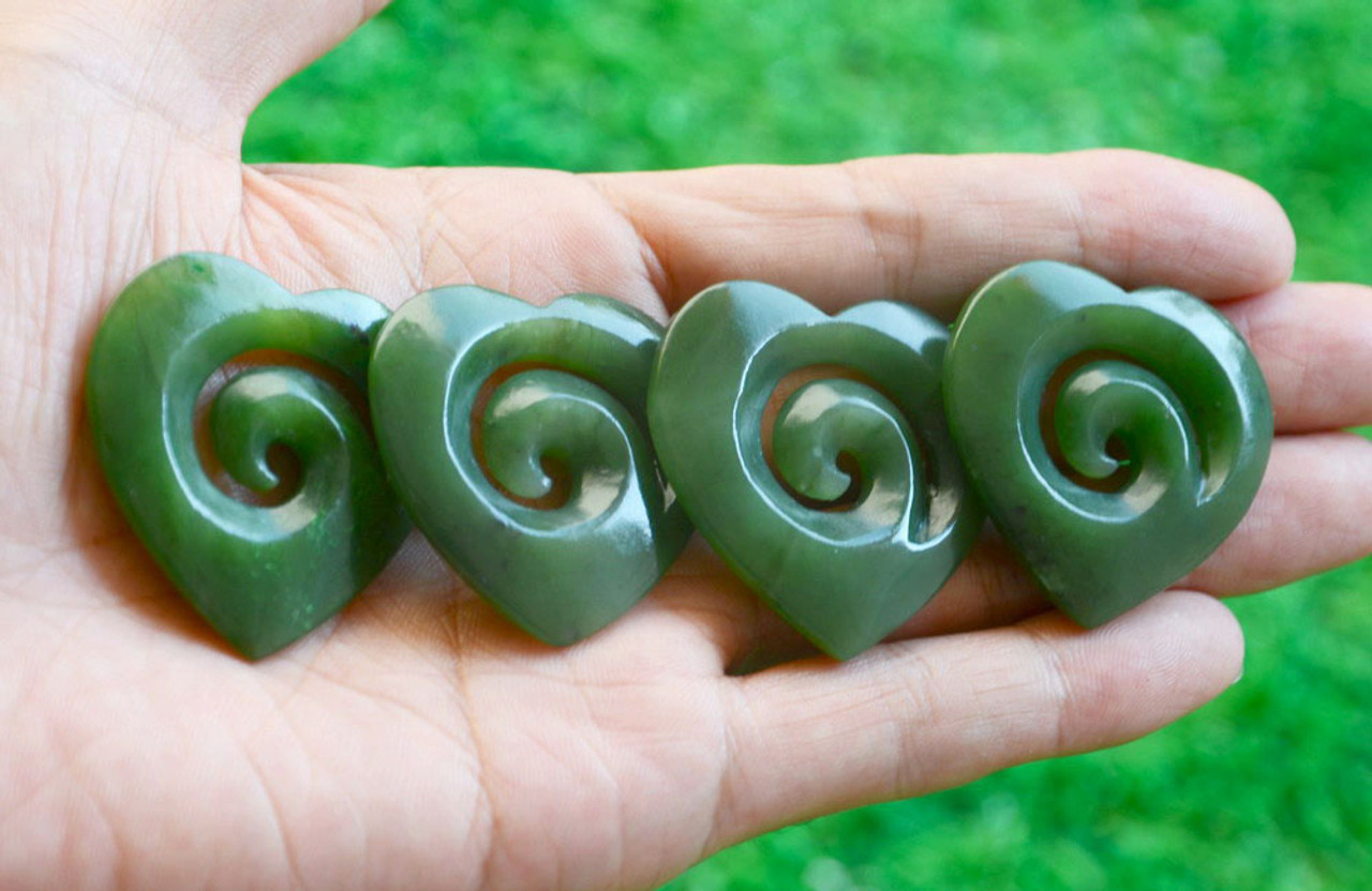 Lot 2 – Green Nephrite Jade Heart Pendants in Natural Light (Handheld)