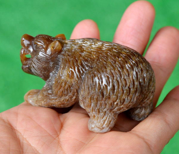 Another hand-carved tang nephrite jade bear figurine with natural brown tones J026373A