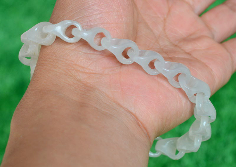 Hand Carved White Hetian Jade Link Chain Bracelet – Natural