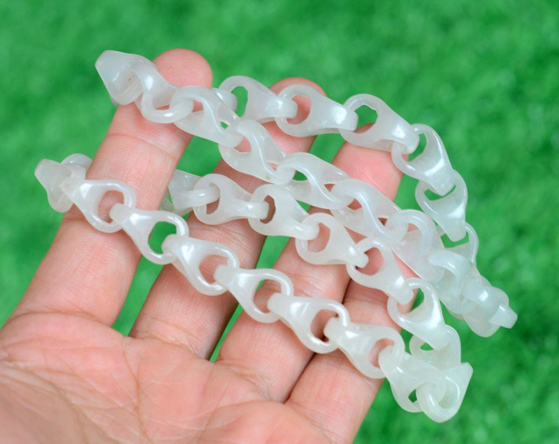 Hand Carved White Hetian Jade Link Chain Bracelet – Natural