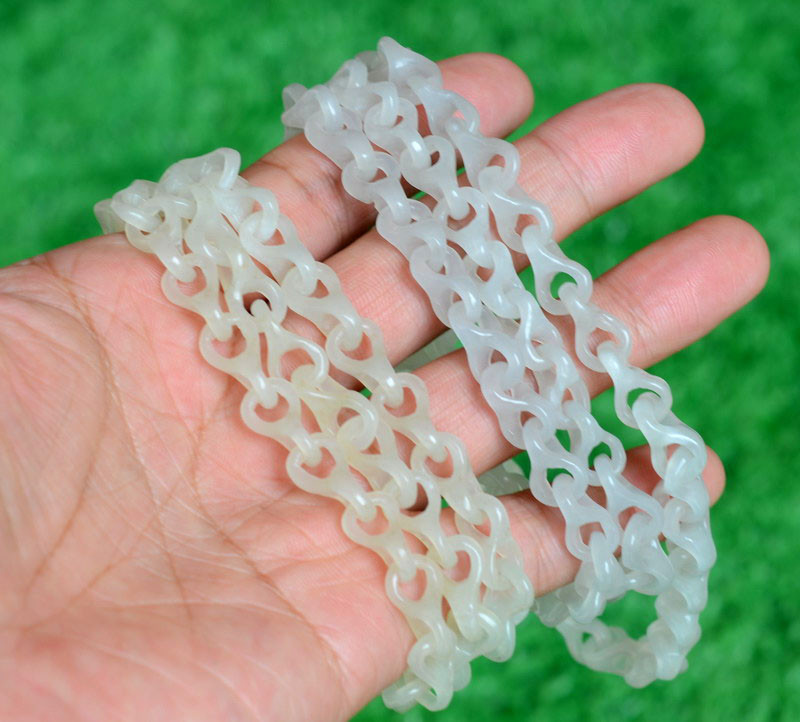 Hand Carved White Hetian Jade Link Chain Necklace – Natural