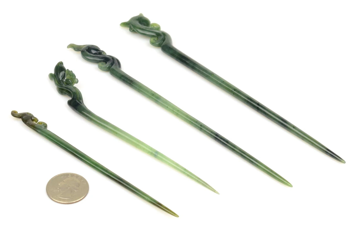 jade hairpins back view carved nephrite jade