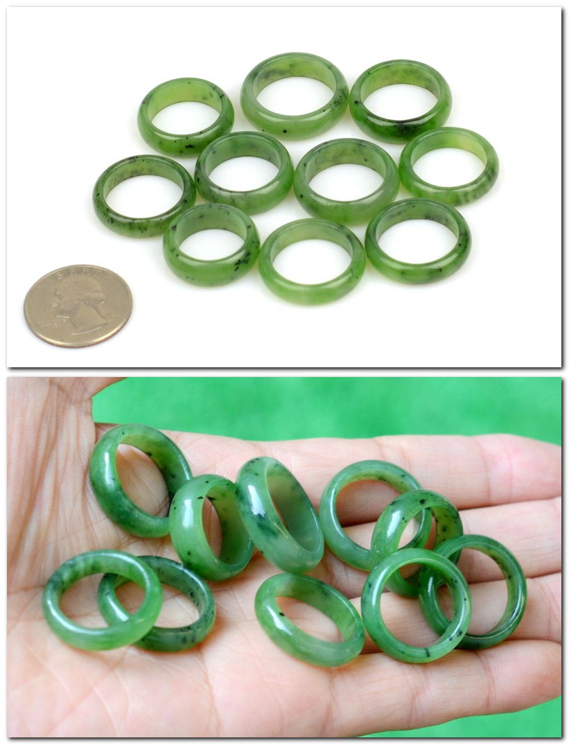 Green nephrite jade band rings SKU F012054B wholesale lot showing clean polish