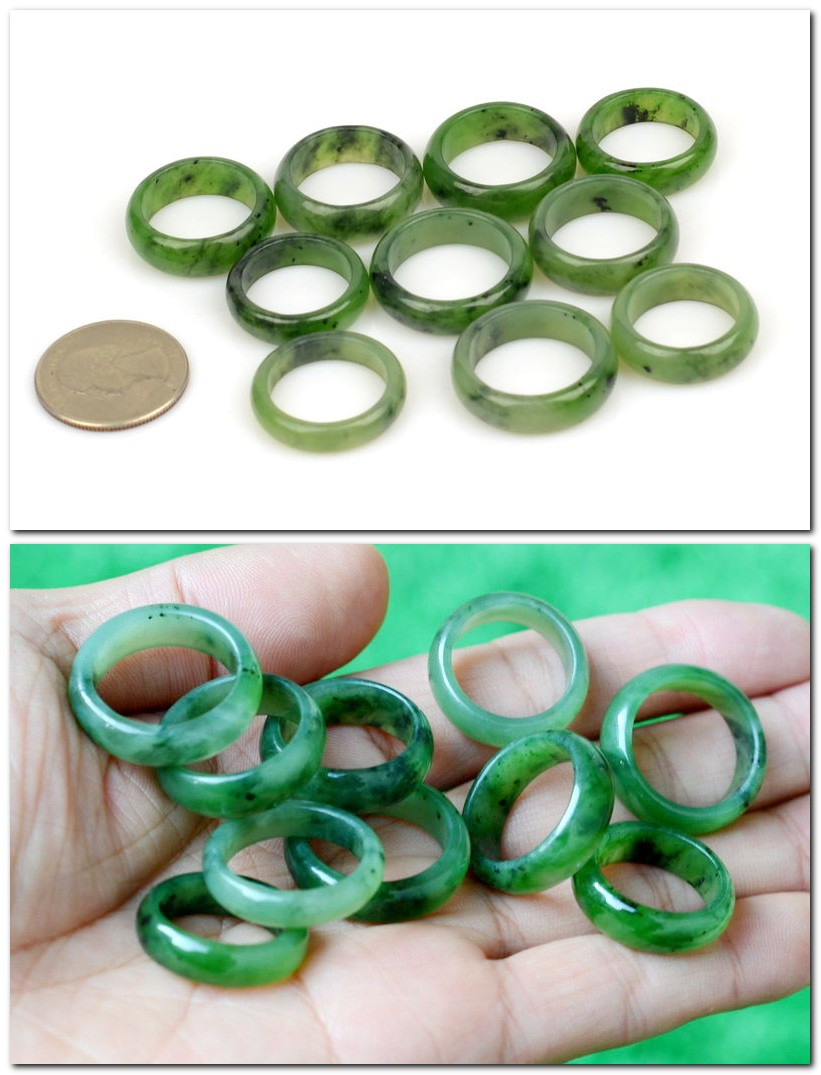 Bulk lot of 10 genuine green jade bands SKU F012055E studio photography